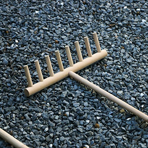 Rastrillo de jardín zen para exteriores: rastrillos japoneses grandes de tamaño completo, 122 cm de largo, 8 dientes, madera maciza de haya, para bricolaje, accesorios de jardín de arena y rocas, al