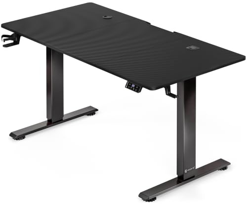 Casaria® Bureau Assis Debout 160 x 70 cm Bureau Gaming Aspect Carbone Standing Desk Hauteur Réglable 72 117 Cm Chargeur sans Fil Ports USB C USB A Structure Acier 80 Kg