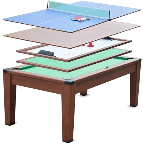 DEVESSPORT Mesa Multijuego 5 en 1 | Billar, Ping-Pong, Air Hockey, Póker y Mesa de Comedor | Diseño Elegante y Funcional | Incluye Todos Los Accesorios para Jugar