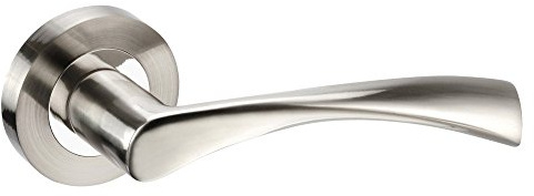 Golden Grace Astrid Door Handles, Duo Finish Satin Nickel Polished Chrome | Supplied as 1 pair with 52mm x 52mm round roses, built from durable metal to withstand heavy use in high-traffic areas.