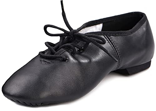 DANCEYOU Jazzschuhe – Feines Leder, Schnürsenkel, Geteilte Sohle – Tanzschuhe für Jugendliche und Erwachsene – Schwarz – Herstellergröße 40 / EU 39