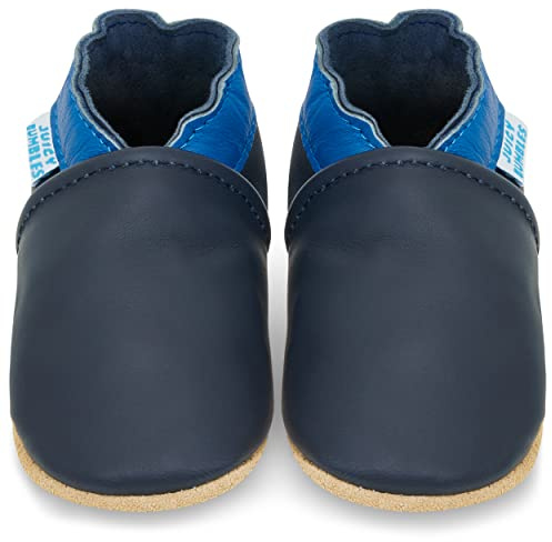Mocassini Neonato Scarpine Bimbo in Morbida Pelle - Azzurro e Navy - 6-12 Mesi