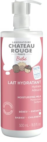 LABORATOIRE CHÂTEAU ROUGE - Lait Hydratant Bébé - Flacon Pompe 500 ml - Huile d’Olive & Beurre de Karité - Apaise, Hydrate & Protège - Hypoallergénique - Fabriqué en France