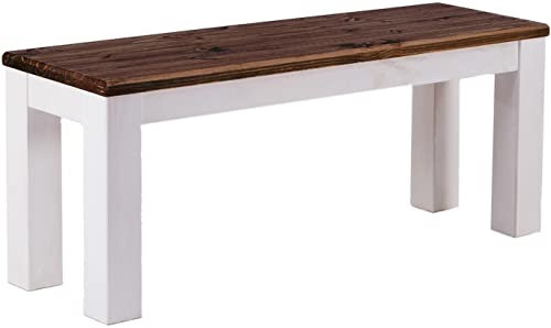 Brasilmöbel Sitzbank 110 cm Rio Classico Eiche Weiss Massivholz aus Pinie, Verschiedene Größen & Farben, ideal für Esszimmer & Küche