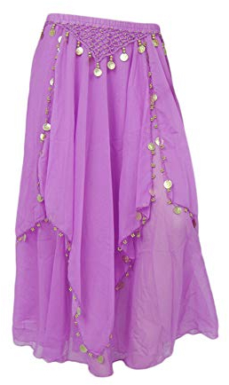 Damen Bauchtanz Rock Tanzrock Pailletten Mit Gummiband Orientalische Plissee Boho Tanzbekleidung Helles Lila Eine Größe