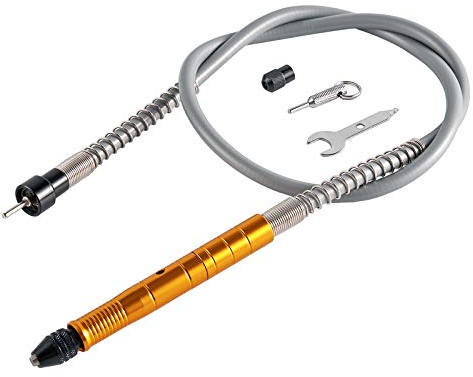 Flex Shaft adapter Attachment, Baowox 1/8'(3.175mm) Flexible Drill Extension Cable Chuck for Dremel and Compatible Rotary Grinder Tool with Wrench (Gold)