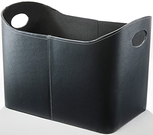 Kobolo Holzkorb für Kaminholz Aufbewahrungskorb - Kunstleder - schwarz - 49x31x29/35 cm