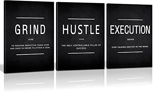 KAWAHONE Canvas Painting Wall Art, Grind Hustle Execution Motivational Wall Art Decoration Posters Prints for Living Room Bedroom, Office Decor, Gallery-Wrapped Canvas Art Set Framed Ready to Hang
