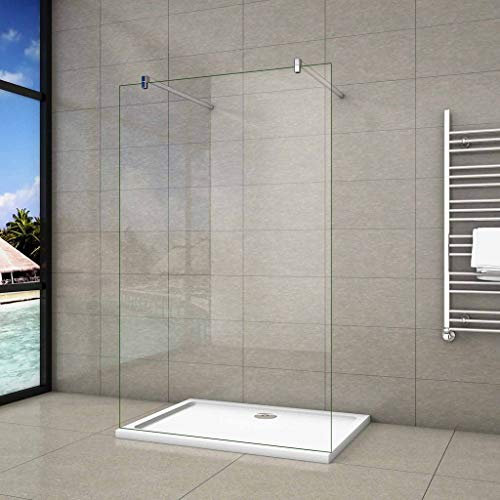 Parete Per Doccia Walk In Vetro 8mm Temperato Trasparente Anticalcare 90x200 cm con Doppia Barra Stabilizzatrice 90 cm Tagliabile