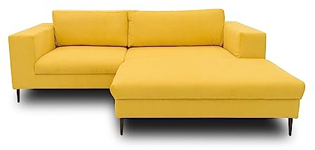 DOMO Collection Modica Ecksofa, moderne L-Form, kleine Ecke, Eckcouch, Sofa Eckgarnitur, Cord, gelb, 244x173x83 | Longchair rechts mit breitem Sitzbereich, moderne L-Form aus Cord mit schwarzem Metallfuß, 244 x 173 x 83 cm (BxTxH)