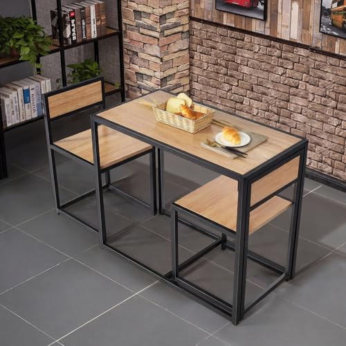 COSTWAY Juego de Mesa y 2 Sillas de Comedor Grupo de Mueble con Marco de Metal para Bar Habitaciones Pequeñas Cocina Bistró (Natural)