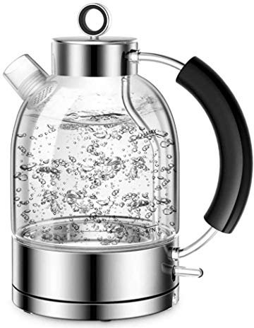 SMSOM Electric Glass Kettl bollitore Elettrico 3000W con Luce a LED, Vetro borosilicato, spegnimento Automatico e Far bollire-Dry Protezione, in Acciaio Inossidabile Interno del Coperchio e del Fondo
