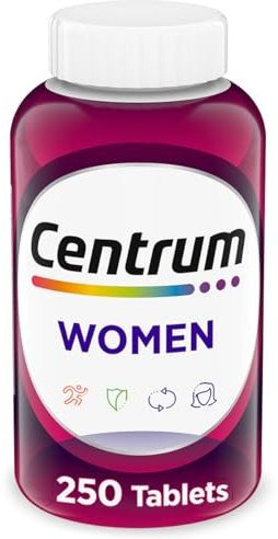 Centrum Multivitamin for Women, Multimineral Supplement with Iron, Vitamin D3, B Vitamins and Antioxidant Vitamins C and E, Gluten Free, Non-GMO Ingredients - 250 Count