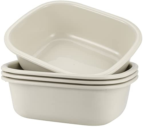 MOUYAT 4 Pack 13L Plastic Wash Basin, 14 Quart Plastic Commercial Bus Box, Rectangular Wash Tub Basin, Beige Dish Pans for Washing Dish, Sink, Cleaning Supplies
