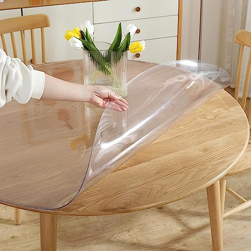 LovePads Round Clear Table Cover Protector 48 Inch, 2mm Thick Table Protector for Dining Room, Waterproof Plastic Cover PVC Vinyl Tablecloth, Circle Tabletop Protective Pad for Furnture Surface
