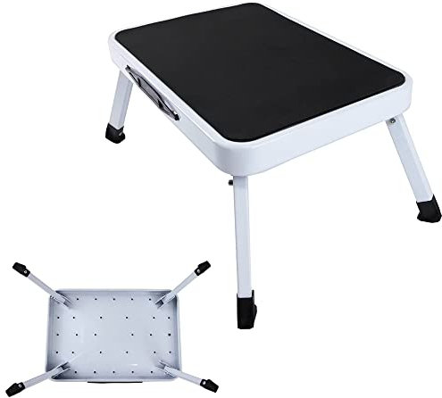 Escabeau 1 Marche | Escabeau Pliant en Acier | MarchePied avec Tapis en Caoutchouc Antidérapant Supporter jusqu'à 150 kg | Tabouret de Maison | 48x30x18cm