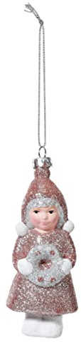 Inge-glas Christbaumschmuck Kunststoff Mädchen 13cm mit Kranz Weihnachtskugeln Nostalgie rosa Altrosa