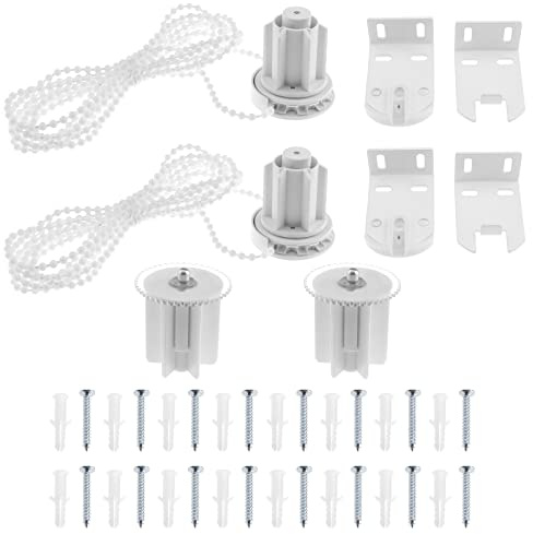 VGOL 2 Sets Rollo-Kupplung mit Metallhalterung und Perlenkette Rollo-Kupplung für 38 mm (1-1/2 Zoll) Innendurchmesser Aluminiumrohr Rollos Weiß