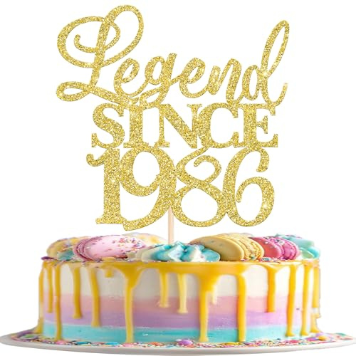 Xsstarmi 1 Pack Legend Since 1986 Cake Topper Forty Cheers to 40th Birthday Hello 40 and Fabulous Cake Pick Decoration for 40th Birthday Wedding Anniversary Party Cake Decorations Glitter Gold