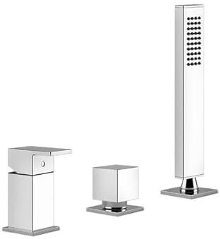 Gessi Rettangolo miscelatore per vasca a tre fori con deviatore, 20043, Colorazione: Ottica Finox