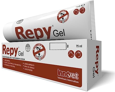 Innovet Repy Gel - Gel Dermatologico per la Riepitelizzazione Cutanea in Caso di ferite – per Cani e Gatti. Nuova Formula ad Azione Repellente ed Anti-Leccamento – Confezione Tubo 75ml
