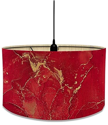 Morbuy Abat-Jour en Bambou - Style Vintage Imprimé Marbre, Diamètre 30cm - Pour Lampe de Table, de Chevet ou Sur Pied (Rouge)