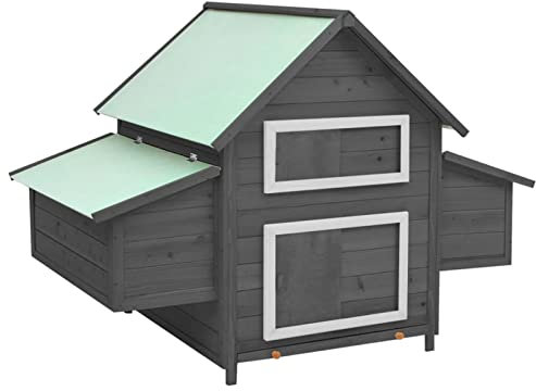 Camerina Hühnerstall Grau und Weiß 152x96x110 cm Massivholz Tanne Freilaufgehege HüHnerkäFig Freilaufgehege HüHner Huehnerstall