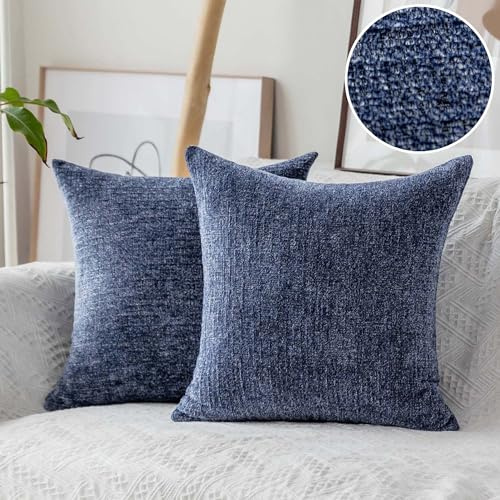 Home Brilliant Dark Blue Decor Supersoft Chenille Cushions 45cm x 45cm, Plush Textured Velvet Cushion Covers for Sofa Couch Bench, 2 Packs, 45x45cm, 18 inch, Dark Blue