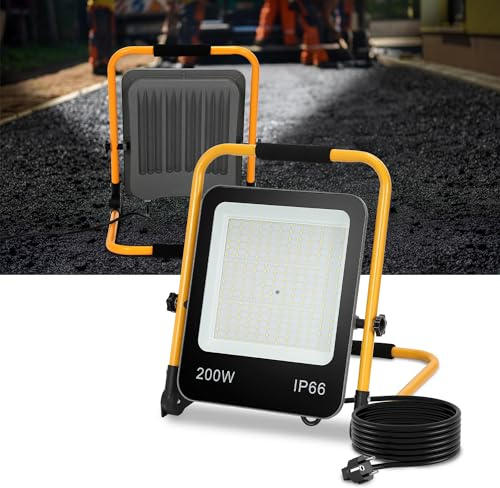 Ansobea LED Baustrahler 200W 16000LM x2, arbeitsleuchte LED akku 6000K Tageslichtweiß, LED baustellenlampe mit Stecker, baustellenlampe mit 3M Kabel und Wasserdicht IP66