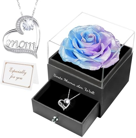 Miofula Ewige Rose Geschenke für Mama,Echte Infinity Rosen mit Halskette Damen Silber,Beste Mama Geburtstagsgeschenk für Mama,Blumen Schmuck Mutter Oma Geschenk zum Geburtstag Weihnachten Muttertag