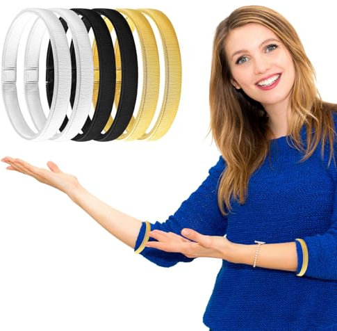 Nuqin Sleeve Garters,6 Pcs Garter,Arm Sleeves Men Comfortable,Shirt Sleeve Holders for 3 Colors,Sleeve Garters Women for Clothing Keeper | One Size Fits Most(Gold x 2+Silver x 2+Black x 2)