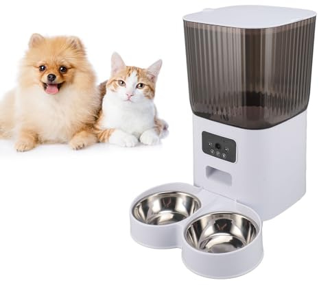 Automatic Cat Food Dispenser, Automatic Cat Feeder, 5L Timed Auto Cat Dog Feeders, with Stainless Steel Bowl, Pet Dry Food Dispenser, for Cats Small Dogs (Double Bowl with Camera)