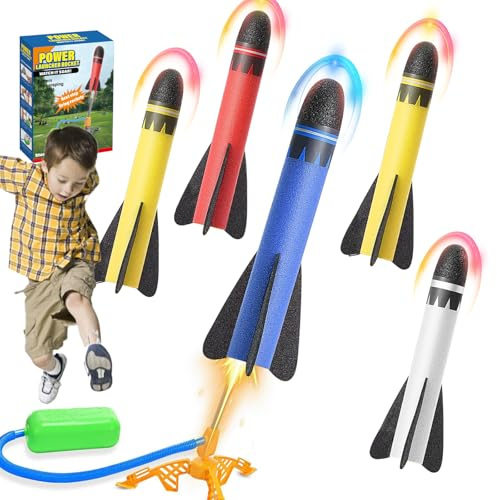 LURNODY Razzo Spaziale Giocattolo, Spara fino a 100 Piedi per Bambini età superiore ai 3 anni (5 testa di razzo 8,85 pollice)