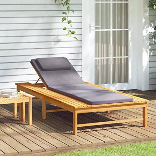 Willood Sonnenliege mit Dunkelgrauem Kissen & Auflage Massivholz Akazie Relaxliege Liege Holzliege Lounge