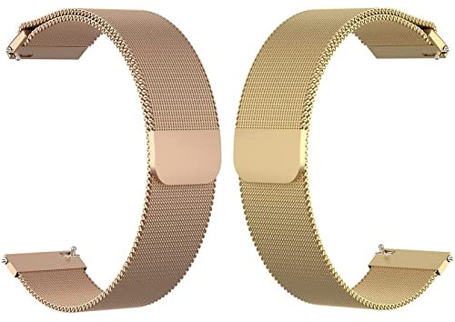 GEZHUCAO milanese 2 Pezzi Cinturini Per Smartwatch Chiusura Magnetica 10 14 16 18 20 22 24MM Cinturino per Orologio In Maglia Milanese Sgancio Rapido per Uomo E Donna(Gold+Rose Gold,24MM)