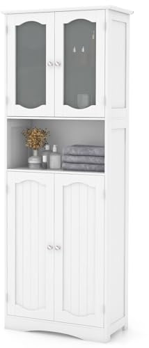 RELAX4LIFE Mobile da Bagno Alto, Armadietto a Terra con Scomparti Aperti, Ripiani Regolabili, Mobiletto Portaoggetti Salvaspazio per Soggiorno, Camera da Letto e Cucina (60x30x164 cm)