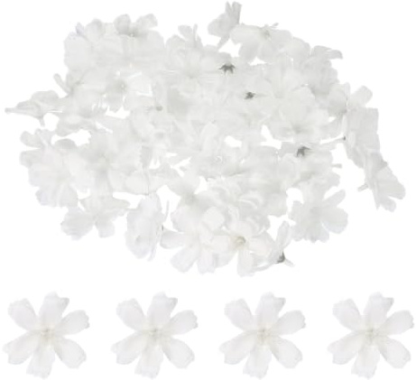 PATIKIL 100Pz Teste Fiori Finti Seta, 1.6 Fiori Ciliegio Artificiali, Teste Fiori Finti per Artigianato Fai da Te, Decorazione per Ghirlande Casa, Bianco