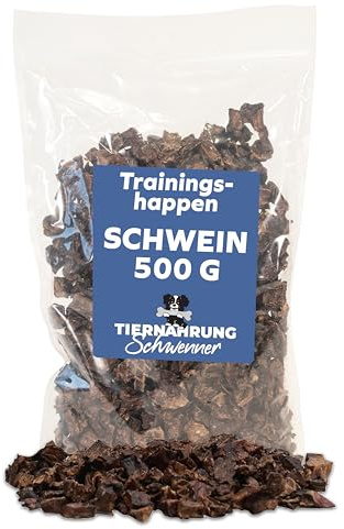 Tiernahrung Schwenner - Getrocknete Trainingshappen für Hunde I 500g Schwein I Hundeleckerlies für das Training