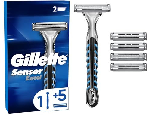Gillette Sensor Excel Nassrasierer Herren, Rasierer + 3 Rasierklingen mit Doppelklinge, Geschenk Männer
