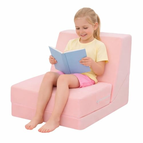 YULEYU Kids Sofa Bed Pink, Fold Out Kid Sofa Chair, Toddler Convertible Sofa Lounger, Modular Pull Out Couch for Boys and Girls
