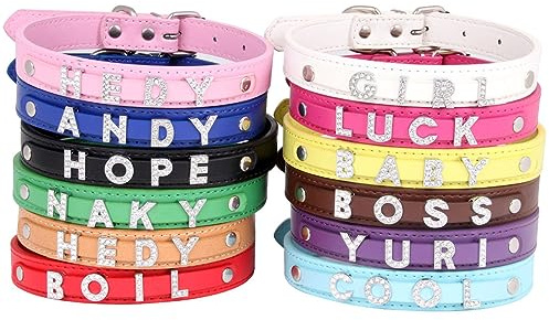 Suiecuor Personalisiertes Hundehalsband Hundehalsbänder mit personalisierten Buchstaben mit Strass Hundehalsband Leder für kleine mittelgroße Hunde