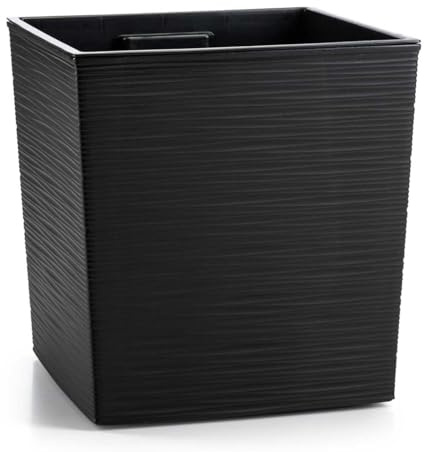 HowHomely Pot de fleurs carré - Noir - 31 x 30 x 30 cm - Grand pot de fleurs d'extérieur - Avec insert de pot de fleurs - Aspect béton - Pour décoration de salon, jardin et terrasse