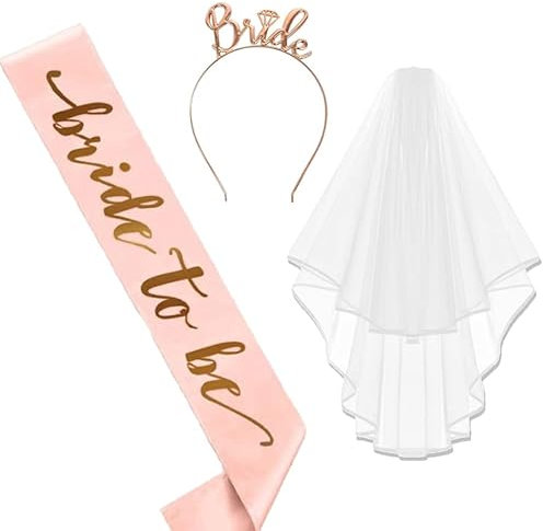 SULOLI Addio al Nubilato Gadget,Bride to Be Decorazione,Kit Accessori-Velo Sposa,Fusciacca,Fasce Capelli