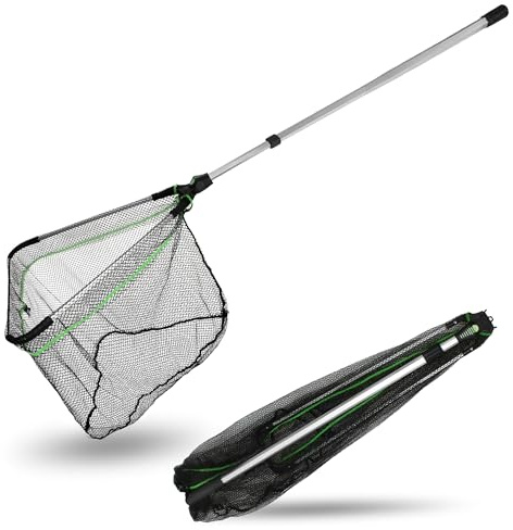 Fishdream Unterfangkescher – Teleskop Kescher für Angeln, Klappmechanismus, Schnellverriegelung, Knotenloses Netz, Gummiertes Handteil, Schnell Trocknend, Verschiedene Größen