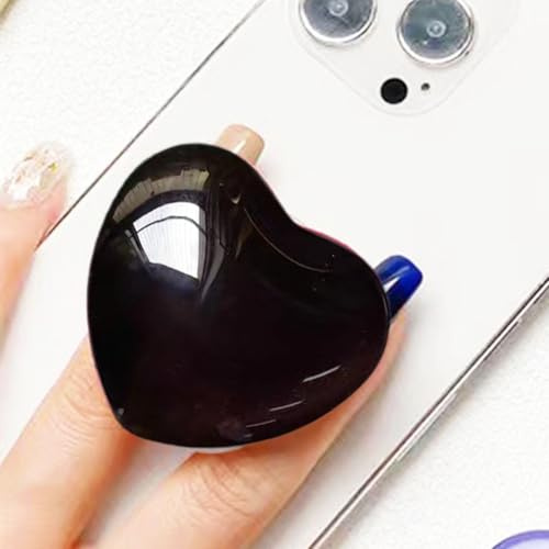 Sött hjärta telefon grepp – Kawaii svart kristall kärlek handtag telefon Grip, stor 3D glänsande telefonhållare stativ kompatibel med Kindle, iPhone, telefonhängen och tillbehör för flickor och