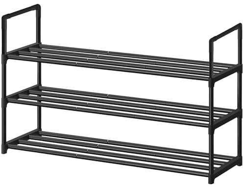 XSBAIHUO 3-stöckiger Metall-Schuhorganizer - Stapelbarer Schuhhalter für Einlassbereich, Kleiderschrank, Badezimmer (30D x 92W x 34H cm) - Schwarz