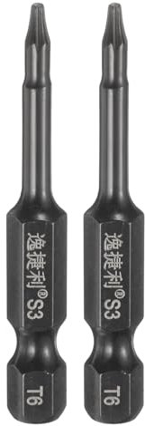sourcing map 2pcs T6 Sicurezza Torx Testa Cacciavite Bit 1/4 Hex Shank 2 (50mm) Lungo Magnetico Senza Foro A Prova di Manomissione 6 Point Star Screw Driver Drill Bit S3 Acciaio Lucido A Specchio