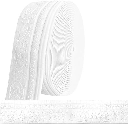 Chingcoo Zierleisten Selbstklebend 10m x 10cm x 5mm,3D Flexible Tapetenbordüre, Wandverkleidung, Rahmenlinien, Bordüre zum Abziehen Aufkleben, für Ecke, Linie Flur, Decke Weiß