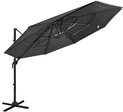 Parasol de Jardin Extérieur, 4 Couches Anthracite, Mât en Aluminium Thermo-Laqué, Parasol Terrasse et Balcon, Protection UV 99%, Pliable avec Manivelle, Parasol Anti-Vent,300 x 300 x 247 cm
