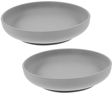 POPETPOP Assiette Silicone Antidérapante 2 Pièces Ventouse pour Patients et Seniors Usage Domestique Anti-déversement Gris Foncé